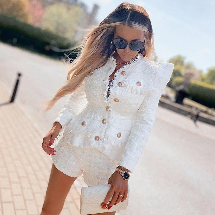 Tweed Jacket and Shorts Two-Piece Suit