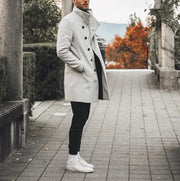Men's Mid-Length Stand-Up Collar Wool Trench Coat