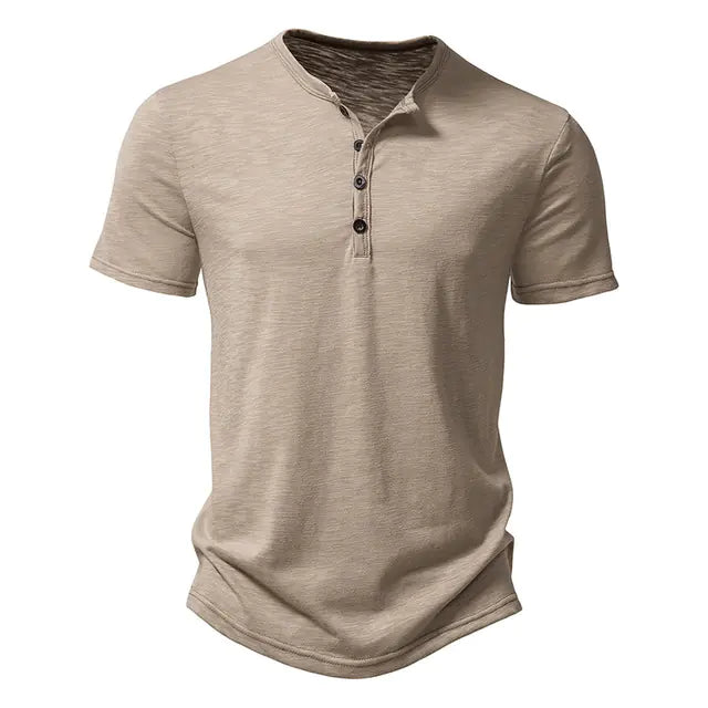 Cotton Henley Neck Summer Men&