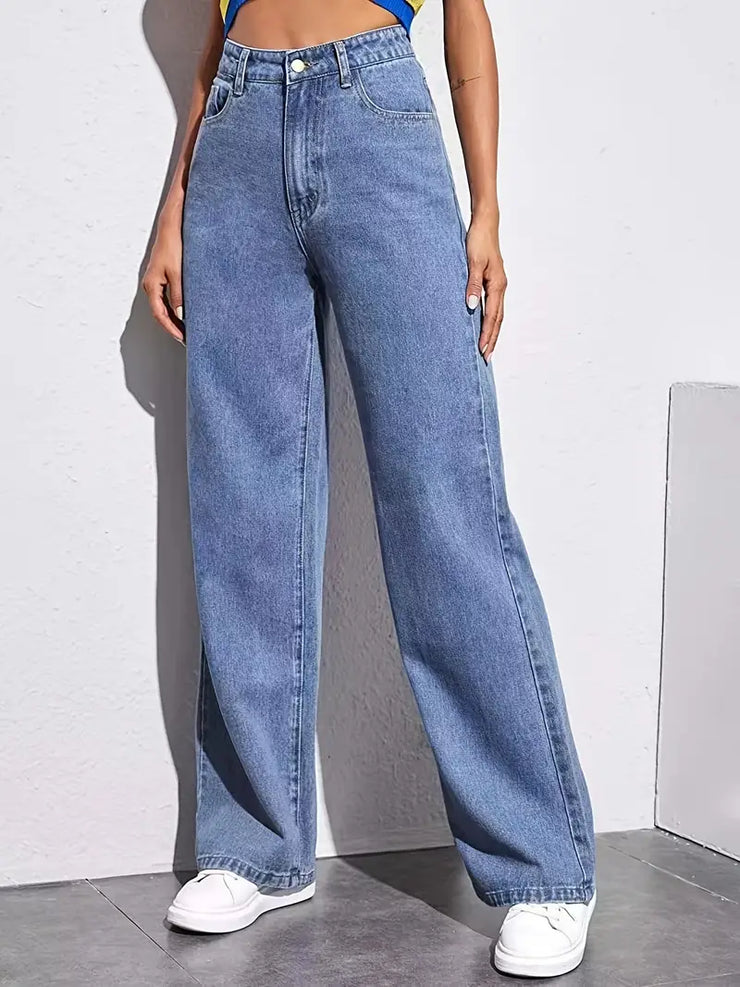 High Rise Loose Baggy Boyfriend Jeans - Wide Leg Denim