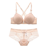 Women's Sexy Cross Back Lace Bra Set with Deep V
