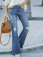 High Rise Distressed Ripped Bell Bottom Wide Leg Jeans