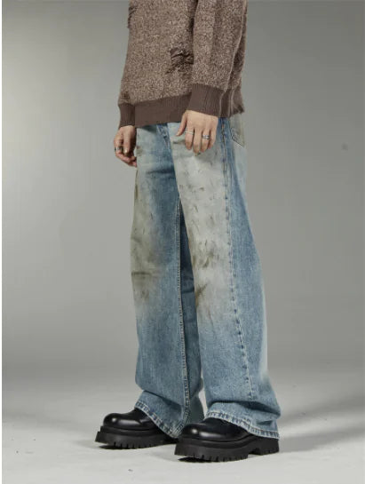 Retro American Style Distressed Straight Jeans