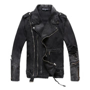 Men's Black Denim Jacket, Biker Style Outerwear