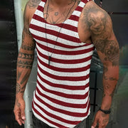 Men's Slim Fit Stripe Print Sleeveless Workout Vest