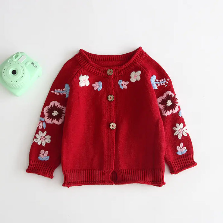 Embroidered Button Cardigan Sweater for Baby Girls