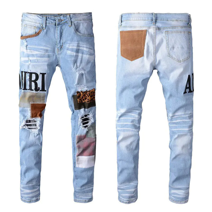 Fashion Patch Ripped Stretch Skinny Jeans