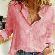 Women's Casual Loose Linen Shirt in Solid Color