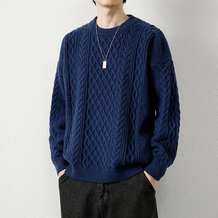 Twist Weave Round Neck Sweater For Men