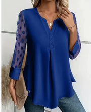Irregular Hem T-Shirt, 3/4 Sleeve, Solid V-Neck