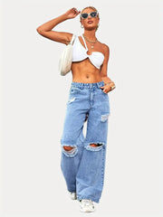 High Rise Wide Leg Ripped Distressed Jeans for Women