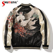 Japanese Dragon Embroidered Bomber Jacket for Men