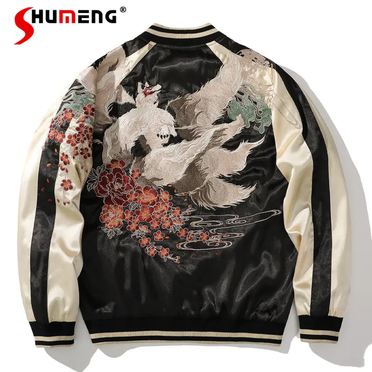 Japanese Dragon Embroidered Bomber Jacket for Men