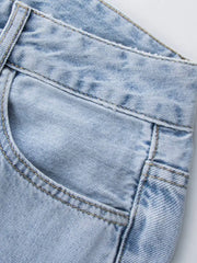 Mid Rise Baggy Loose Fit Pleated Hem Denim Jeans