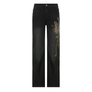 Fashionable Retro Butterfly Embroidered Low-rise Jeans