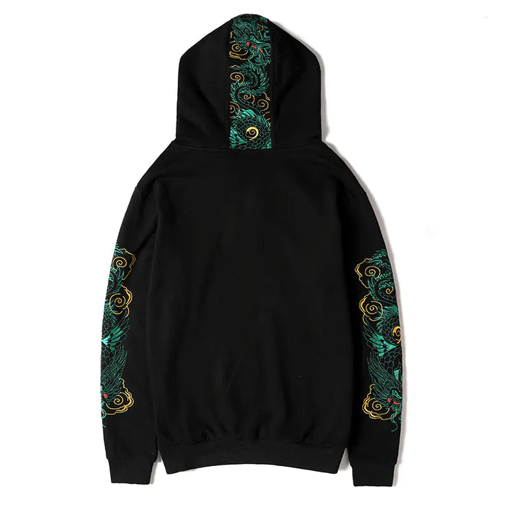 Japanese Style Dragon Embroidered Hoodie for Men