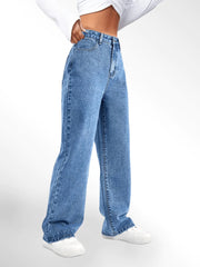 Blue High Waist Loose Fit Straight Leg Denim Jeans