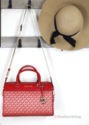 Michael Kors Travel Medium Bright Red Signature PVC Duffle Bag