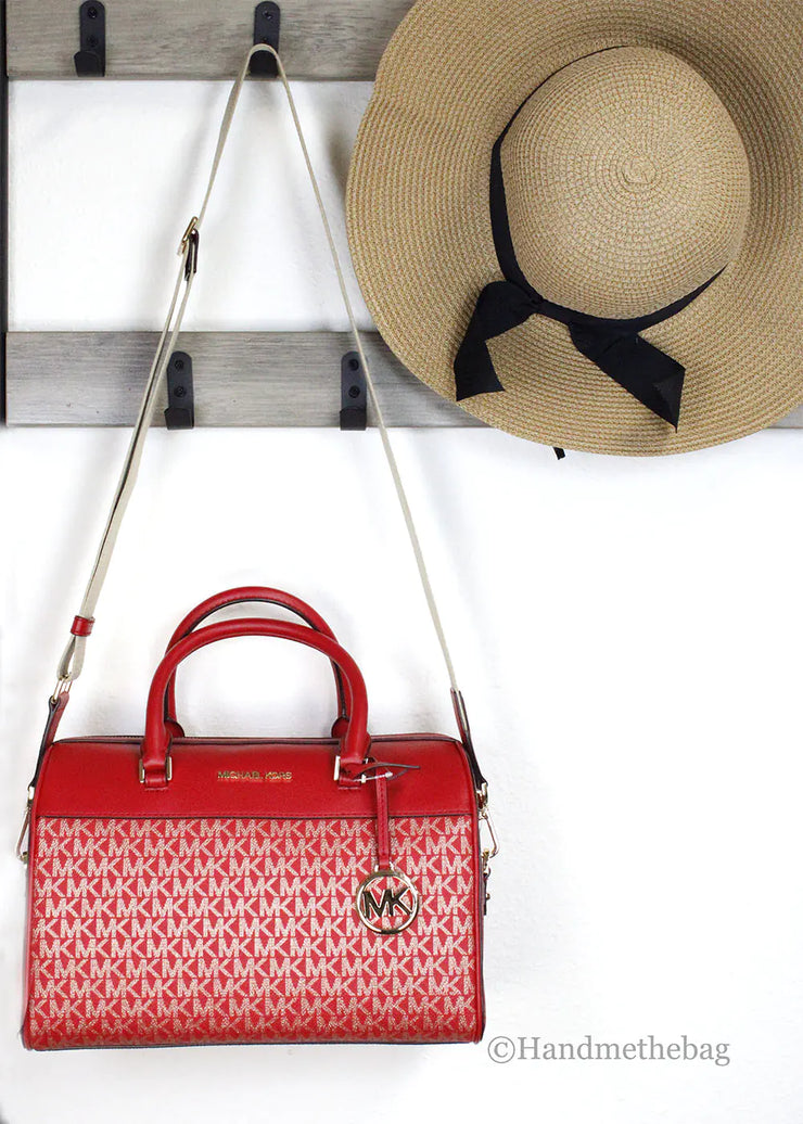 Michael Kors Travel Medium Bright Red Signature PVC Duffle Bag