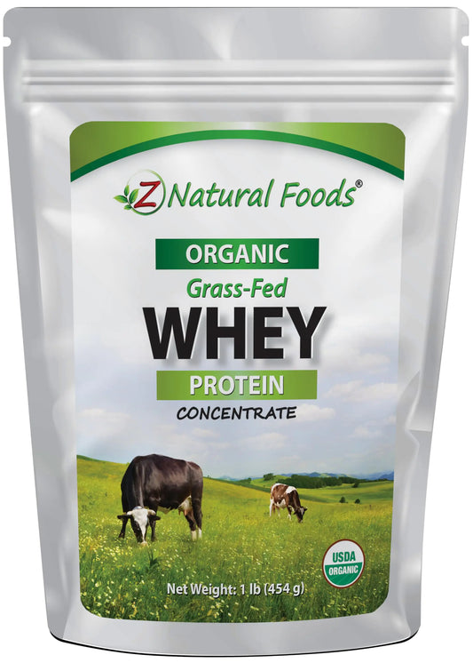 Z Natural Foods Organic Whey Protein Concentrate - Nutrient-Dense Grass Fed Whey Protein Powder - Cold Processed Pure Whey Protein with Essential Amino Acids for Nutrition & Fitness Unflavored 1 lb