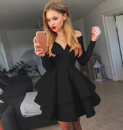 Elegant Deep V-Neck Long Sleeve Dress