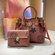 2pcs Women's Printed Handbag Set: Bucket & Crossbody