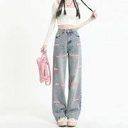 European Letter Embroidered Straight Leg Jeans Design