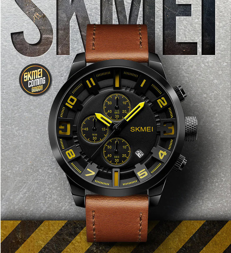Quartz Three-Needle Watch with Leather Strap