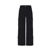 Washed Distressed Straight Leg Pocket Pleated Jeans