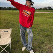 Men's Retro Patchwork Graffiti Hip-Hop Washed Jeans