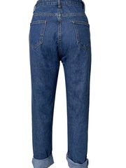 Women's Blue High Waist Ripped Straight Jeans