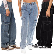 High Waist Baggy Wide Leg Workwear Jeans