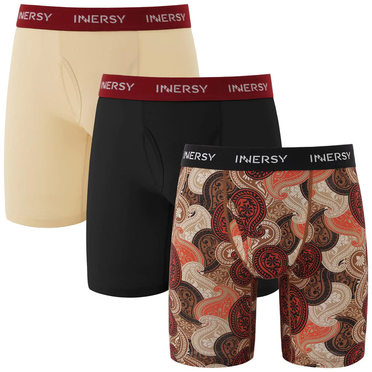 INNERSY Mens 8.8" Long Leg Mesh Breathable Boxer Briefs Anti Chafing Underwear 3 Pack(RetroX-Large)