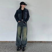 Women's Washed Gradient Retro Mid-Waist Jeans