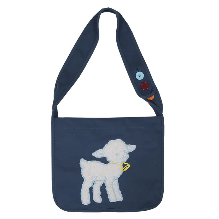 Embroidered Sheep Design Canvas Crossbody Bag