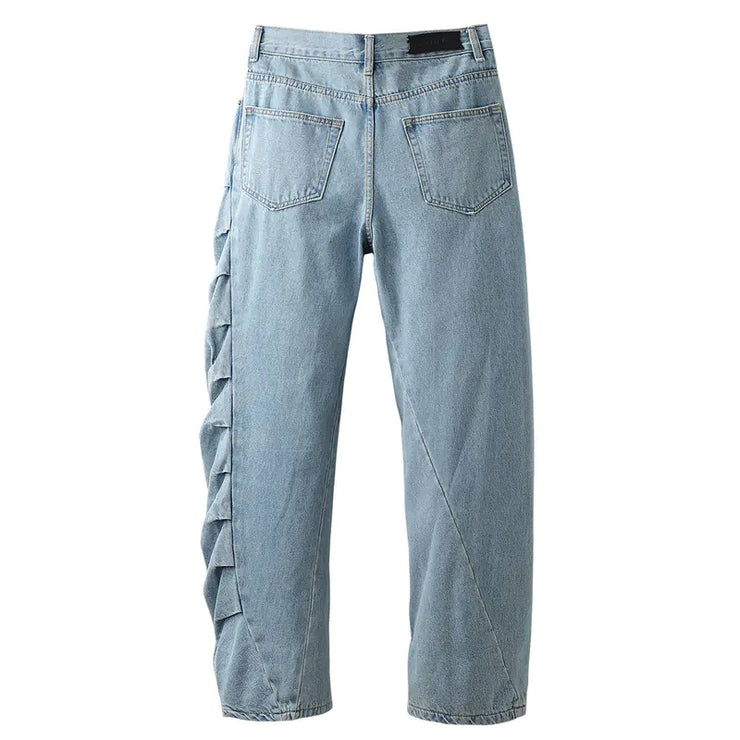 Vintage Washed Irregular Pleated Jeans