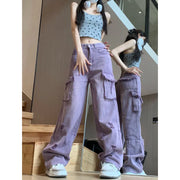 Purple Washed Distressed Wide Leg Jeans for Women