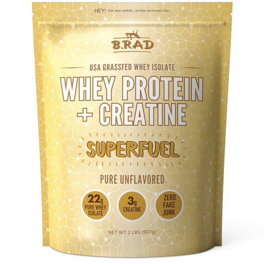 B.rad Grass Fed Whey Protein Isolate Powder with Creatine | Ultra-Pure All-Natural Clean Ingredients | Superfuel with Whey and Creatine | 100% USA Sourced | Unflavored