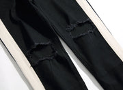 Retro High Street White Striped Distressed Skinny Jeans