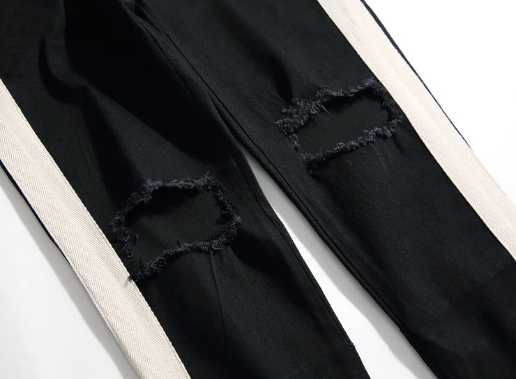 Retro High Street White Striped Distressed Skinny Jeans