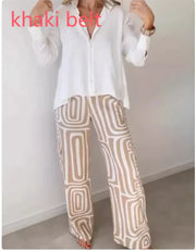 Women's Printed Wide-Leg Pants & Lapel Shirt Set – Effortless Chic