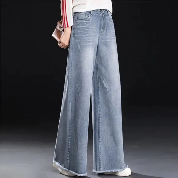 Raw Hem Wide Leg Jeans for Women - Baggy Trousers