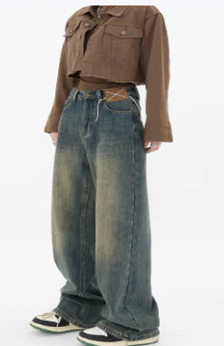 Distressed High Waist Loose Wide-Leg Straight Jeans