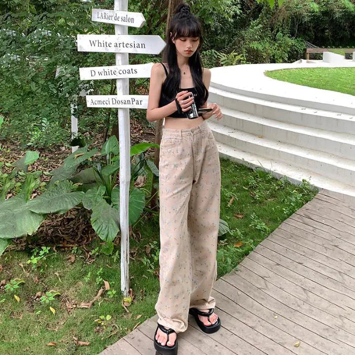 Retro Loose Wide-Leg Straight Jeans for Women