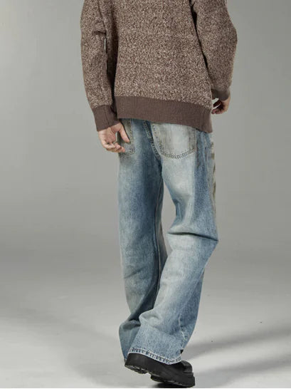 Retro American Style Distressed Straight Jeans