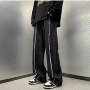 Street Style Distressed Gray Wide-Leg Denim Jeans