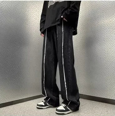 Street Style Distressed Gray Wide-Leg Denim Jeans