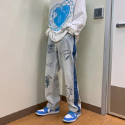 Men's Stylish Loose Jeans with Custom Print Design