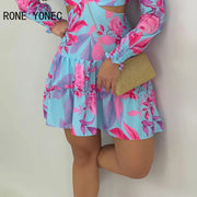 Women's Casual Deep V-Neck Long Sleeve Floral Dress