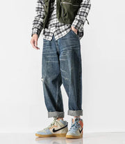 Retro Distressed Loose Fit Hip Hop Cropped Jeans